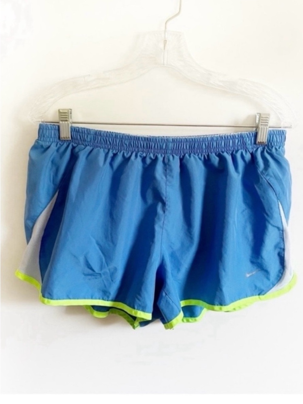 Nike Tempo Shorts blue green Dri Fit stretchy mesh drawstring running